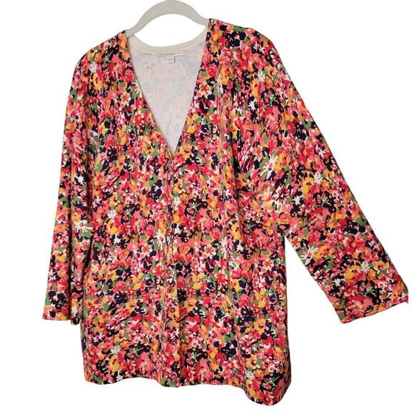 Isaac Mizrahi Live sweater women's size L cotton multicolor floral knit cardigan - Picture 1 of 9